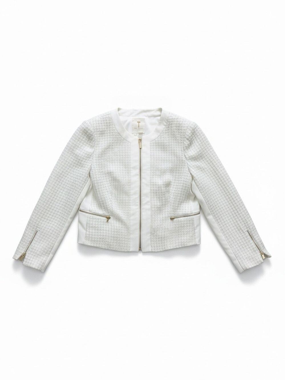 Ted Baker 2 Jacket Jenniah Zip-Front Cropped Ivory Corporate Chic Preppy Small